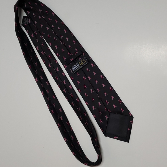 Wild Ties Pink Ribbon Breast Cancer Awareness Tie Black Pink Men OS - Picture 4 of 12